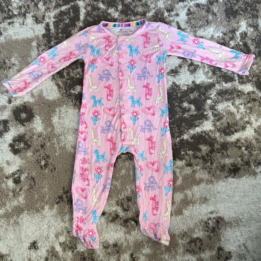 Magnetic Me Pink Footed One-Piece with balloon Animal Print
